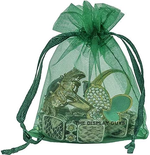 TheDisplayGuys 48-Pack 3x4 Dark Green Sheer Organza Gift Bags with Drawstring, Jewelry Candy Treat
