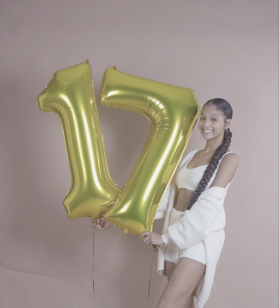 Digital Number 7 Champagne Gold Birthday Balloon 40 Inch, Foil Balloons for 7 17 27 70 77 Party