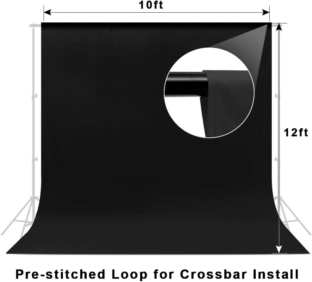 10X12ft Black Backdrop, LCUIRC Photo Backdrop Curtain Polyester Background for Portraits Pet