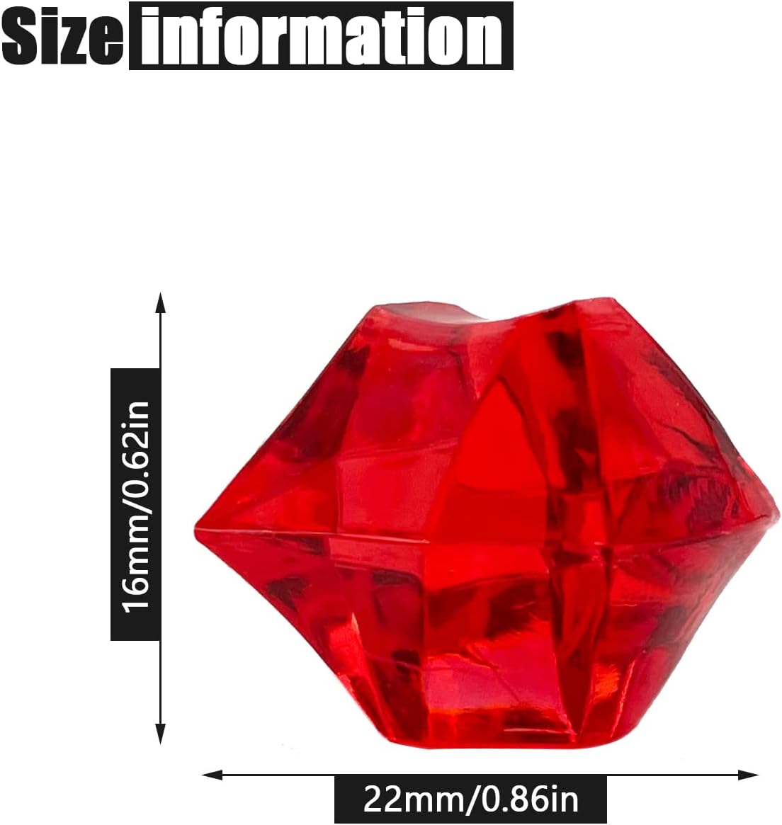 Vase Fillers,150 pcs 16 * 22 mm Red Fake Crushed Ice Cubes, Red Plastic Artificial Acrylic Rocks
