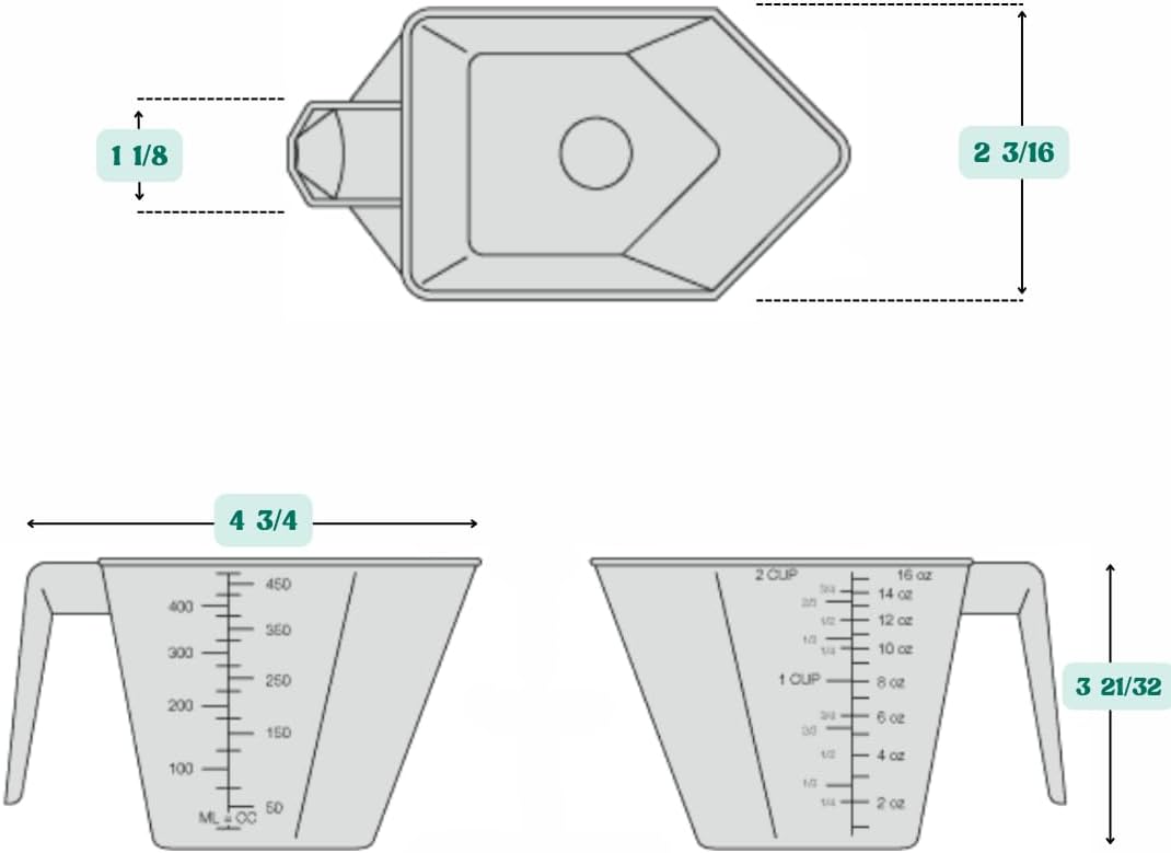 2 Cup LONG Handle (1 Pint | 16 Oz. | 500 mL) Scoop for Measuring Coffee, Pet Food, Grains, Protein