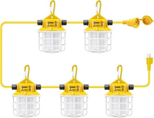 50ft LED Construction String Lights, 75W 7500LM Industrial Grade Super Bright String Work Lights