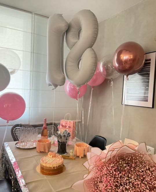 Cream White Foil Number 8 Number Balloon 40 Inch, Helium Mylar Eight Number 8 18 28 38 48 58 80 88