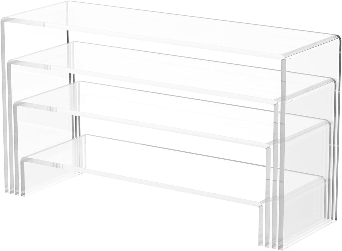 Black Matte Metal Display Stand,8 Pcs 2 Set Display Risers, Metal Rectangular Display Shelf for