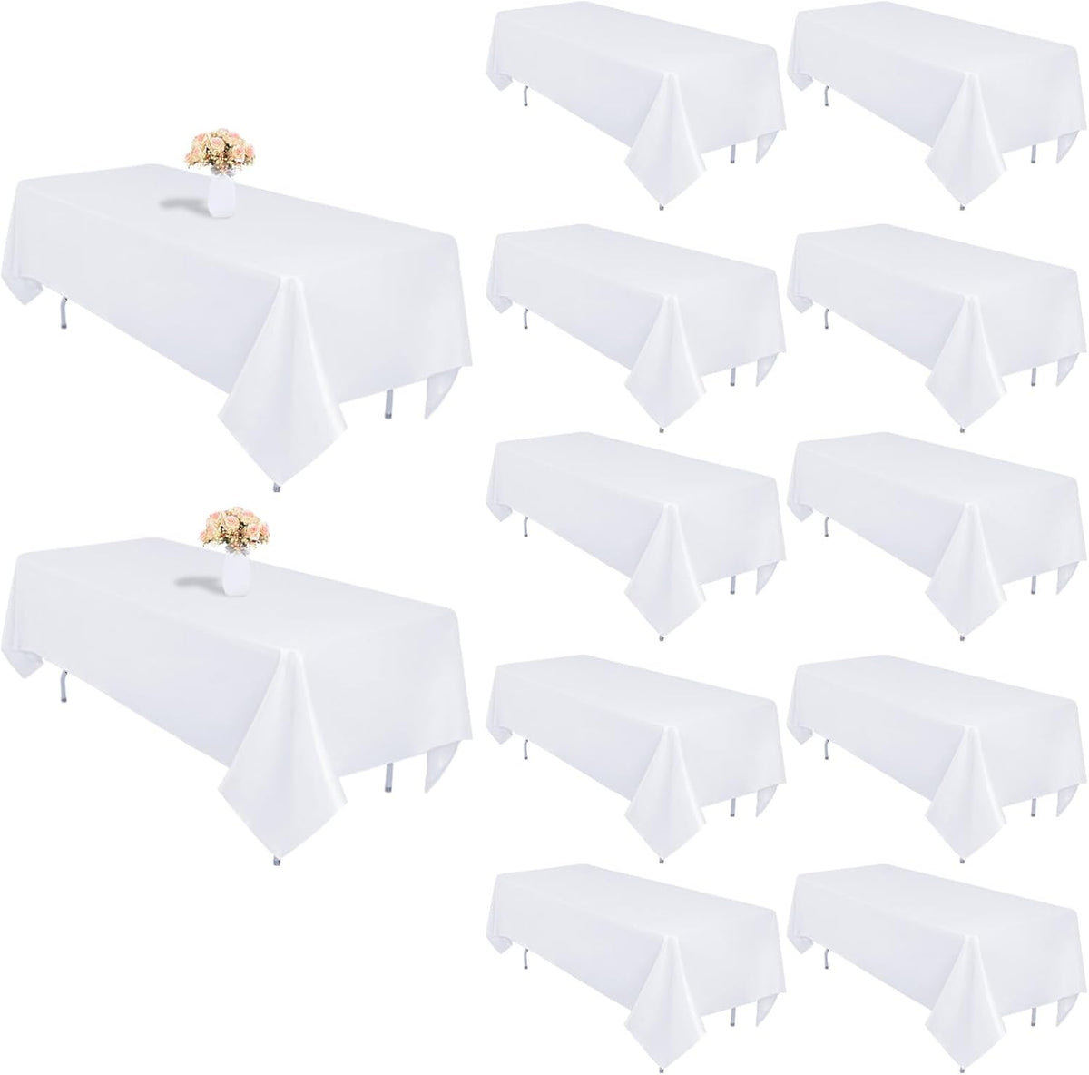 12 Pack White Table Cloth 60 x 102 Inch Rectangular Tablecloths for 6 Foot Rectangle Tables