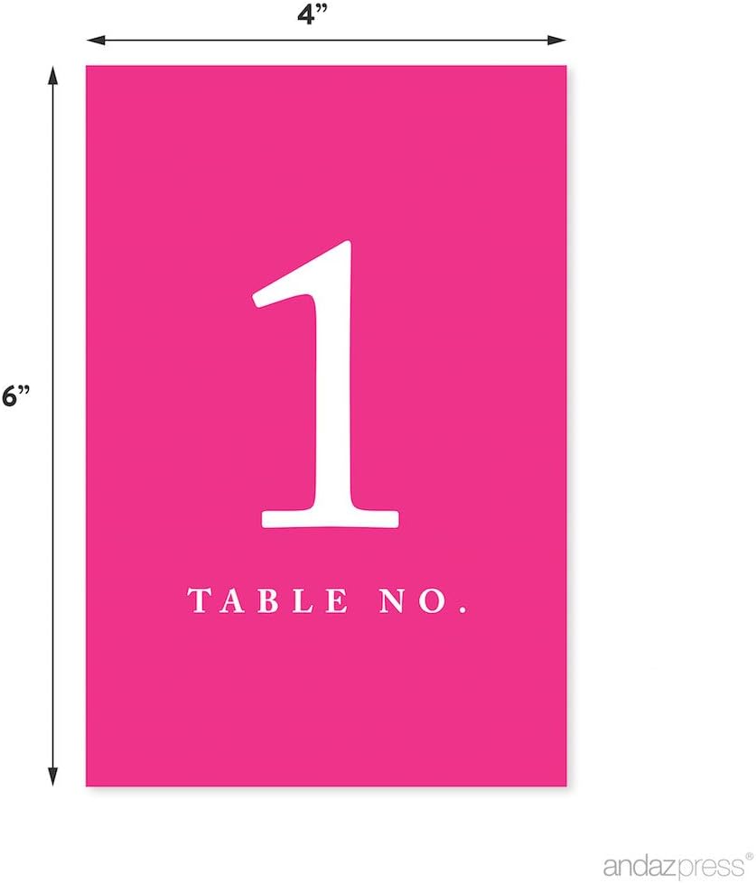 Andaz Press Table Numbers 1-20 on Perforated Paper, Fuchsia, 4x6-inch Single Sided Sign, 1-Set, For