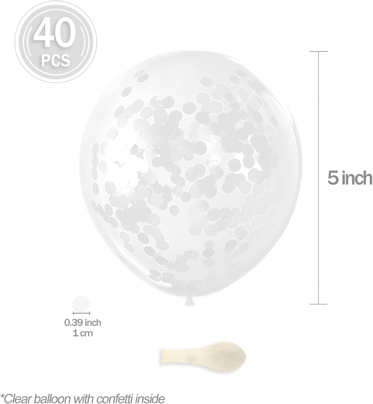 White Confetti Balloons, 40 Pcs 5 Inch Clear Balloons with Confetti Inside for Birthday Party
