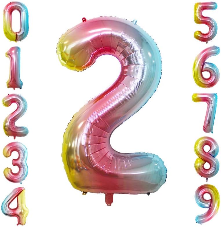 GOER Rainbow Foil Balloons Number 2,Huge Number Balloons for 2nd Birthday Party Supplies