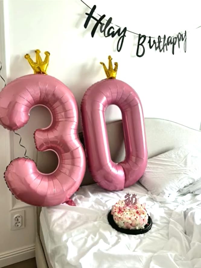 Large 40 Inch Pink Crown 3 Number Balloon, 3 13 23 30 33 36 38 Pink Crown Birthday Party