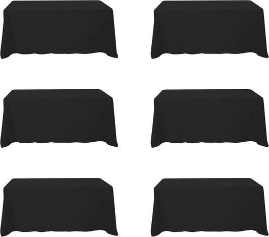 BRILLMAX 6 Pack Black Tablecloths for 6 Foot Rectangle Tables 90 x 132 Inch - 6ft Rectangular Bulk