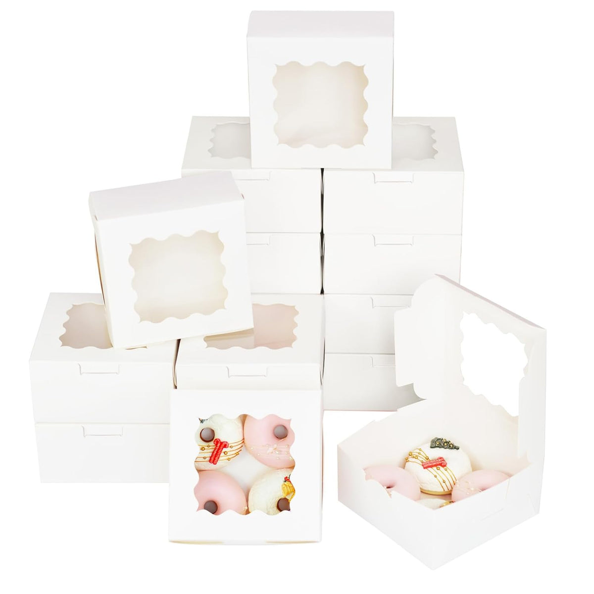 Bakepacker 100pcs White Cookie Boxes 6x6x3 inches Easy Assemble Macaroon Pastry Boxes Bakery Boxes