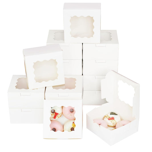 Bakepacker 100pcs White Cookie Boxes 6x6x3 inches Easy Assemble Macaroon Pastry Boxes Bakery Boxes