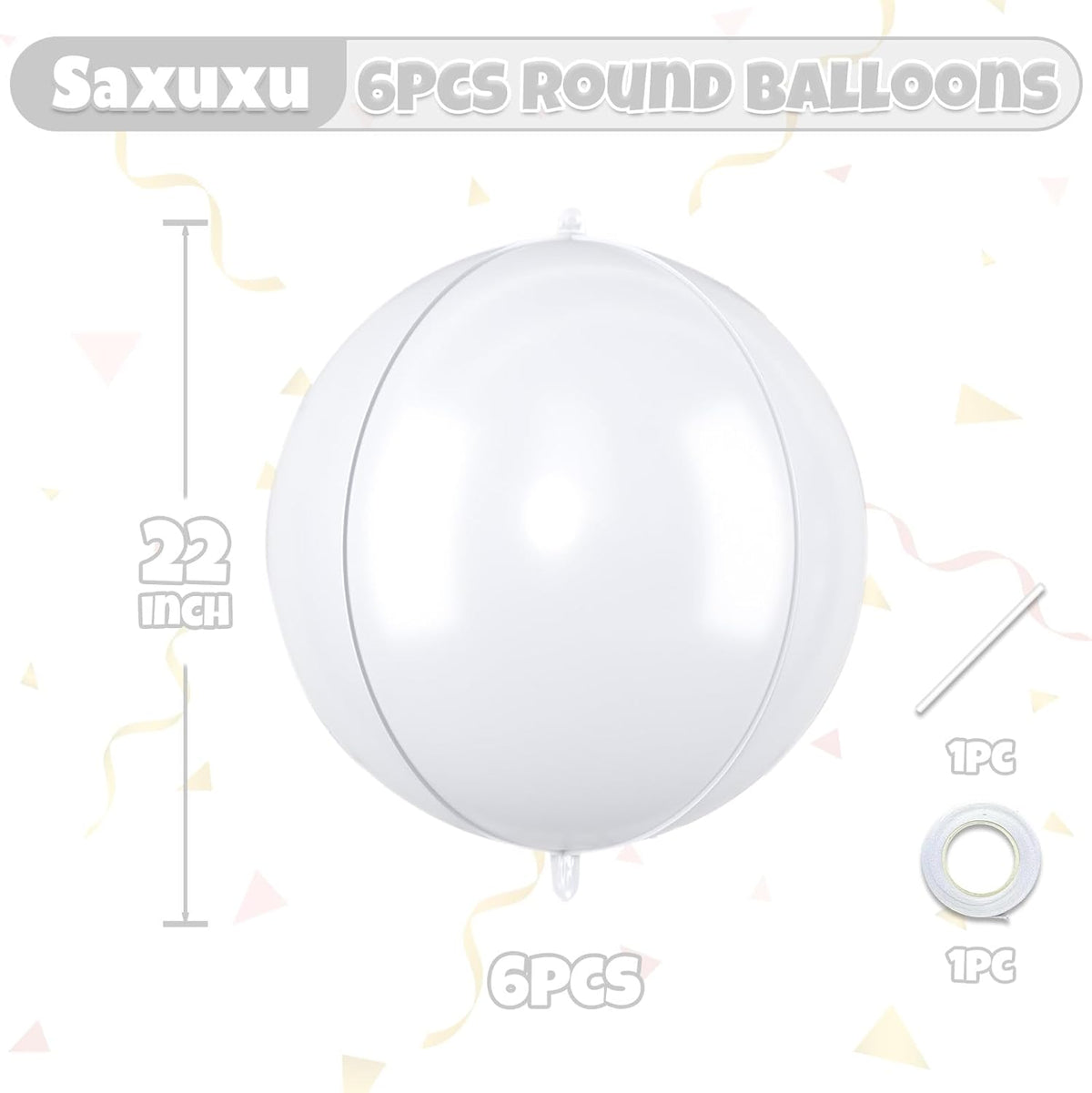 Giant 4D Foil Balloons, 6Pcs Large Metallic White Round Balloons, 22 Inch Big Round Foil Balloon