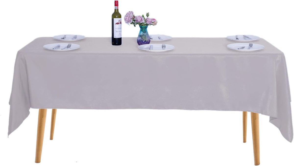 Ascoza 2pack 60x102 Inch Silver Rectangular Tablecloth 6 Feet Table Cloth in Polyester Fabric for