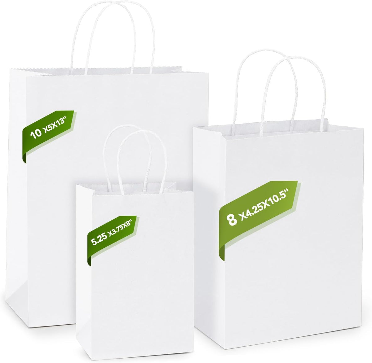 MESHA Kraft Gift Bags 200 Pack 5.25x3.75x8 Inch Small White Paper Bags with Handles Bulk for Small
