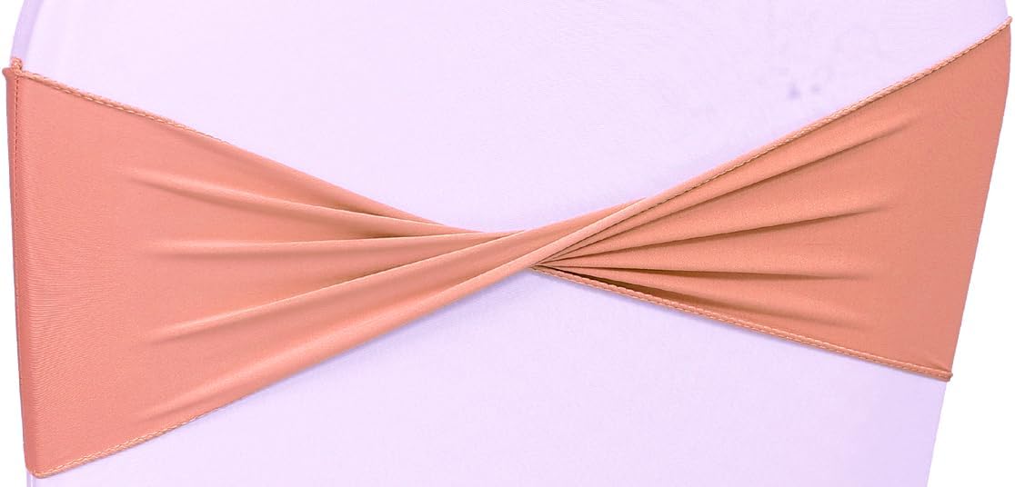 VDS Pack of 200 PCS | Coral Peach | Spandex Chair Sashes Bows Without Buckle | Stretch Elastic