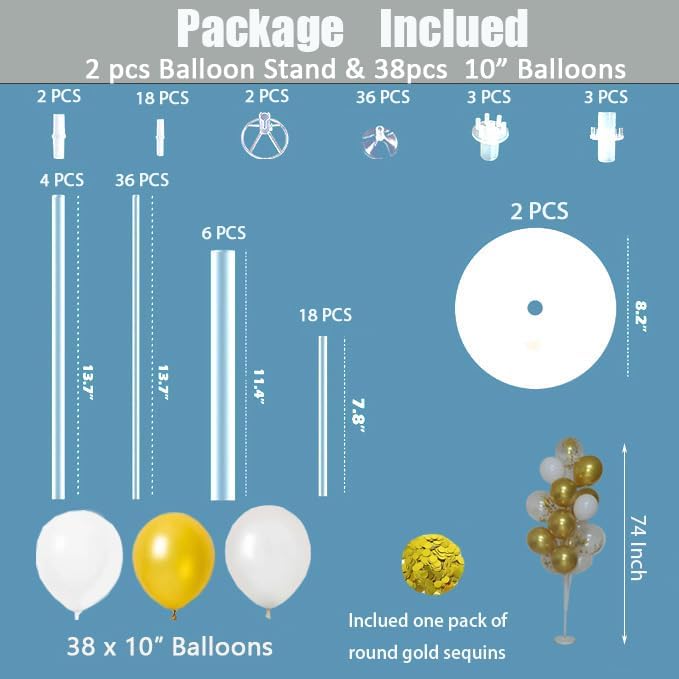 Leesoot 2 Sets 74inch Gold Floor Balloon Column Kit Stand with Balloon Backdrop Decoration for
