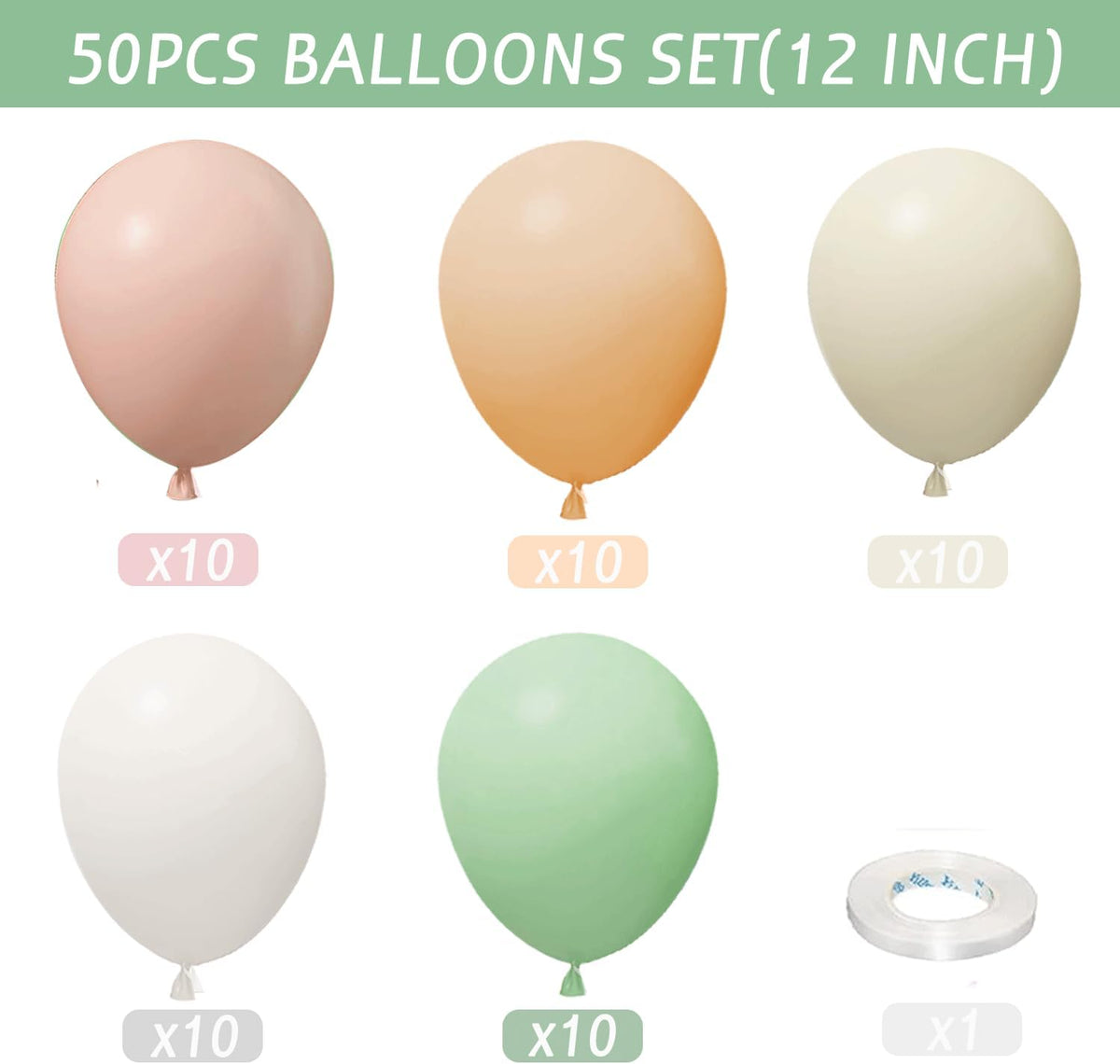 Pink and Dusty Green Balloons,50Pcs 12 Inch Brown Nude Boho White balloons Balloons, with Ribbon