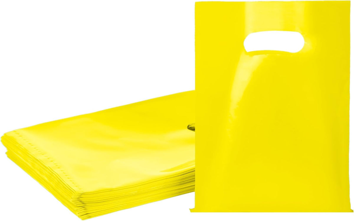 100 PCS Yellow Small Gift Bags, 6"x8" Merchandise Bags for Small Businesses, Goodie Bags Party