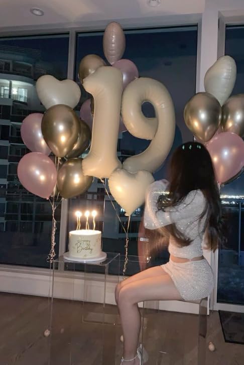 Cream White Number 7 Birthday Balloon 40 Inch, Digital Balloons for 7 17 27 70 77 Party Celebration