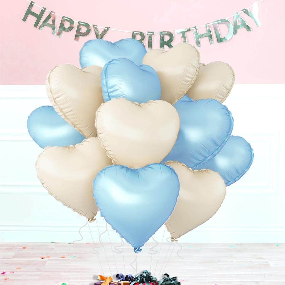 Baby White Heart Balloons，18 Inch Baby Blue Helium Foil Love Heart Shaped Balloons for Birthday