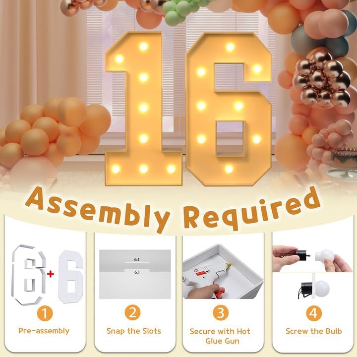 imprsv 3FT Marquee Light Up Numbers, Marquee Numbers 16th Birthday Decorations for Girls Boys, 16th