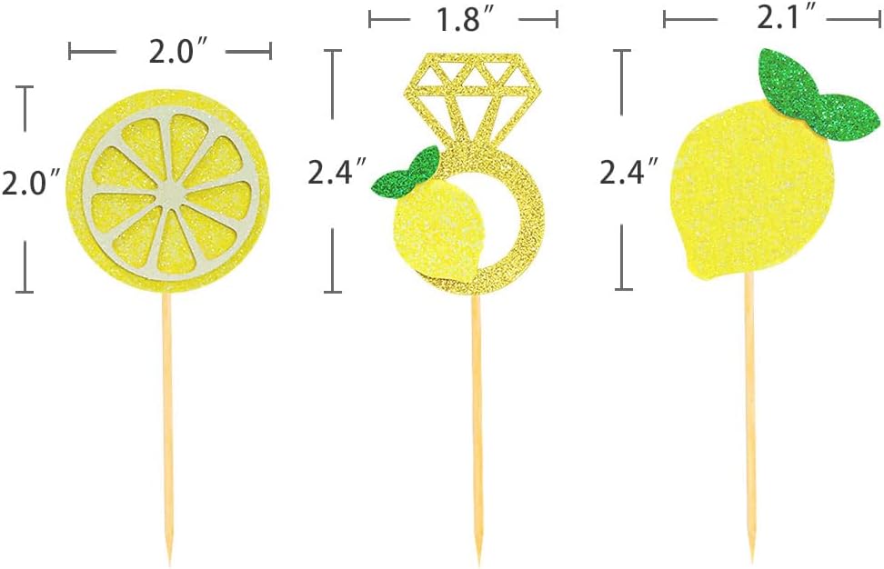 Glitter Lemon Cupcake Toppers Picks for Wedding Engagement Bridal Shower Bachelorette Party
