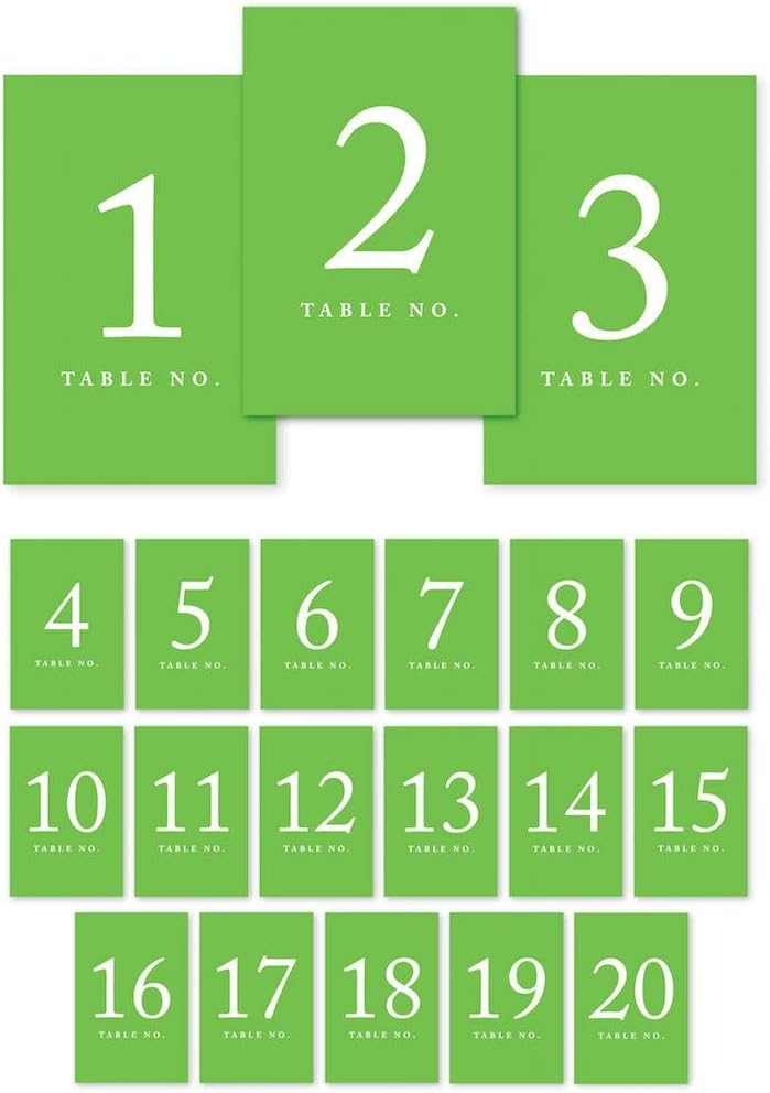 Andaz Press Table Numbers 1-20 on Perforated Paper, Kiwi Green, 4x6-inch Single Sided Sign, 1-Set
