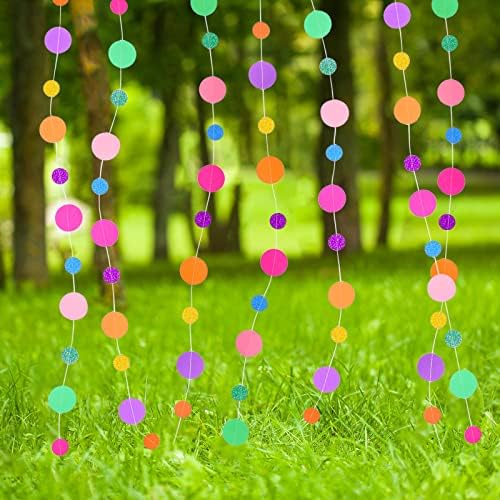 Outus 40 Pieces Colorful Dots Paper Garland Round Glitter Garland Hanging Confetti Streamers