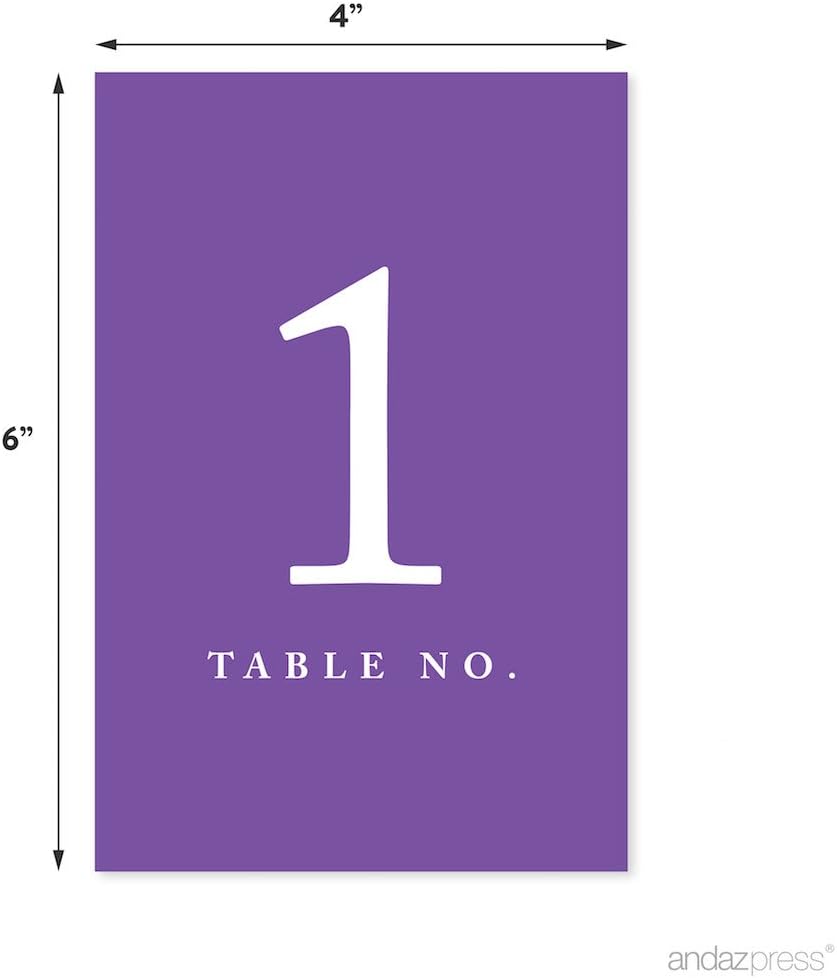 Andaz Press Table Numbers 1-20 on Perforated Paper, Purple, 4x6-inch Single Sided Sign, 1-Set, For