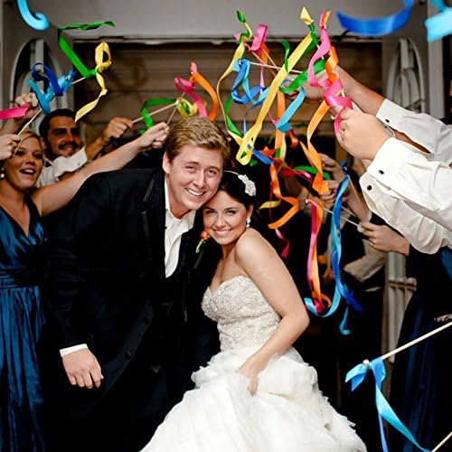 100PCS Ribbon Stick Wands Wedding Streamers with Silk Fairy Stick Wand for Wedding Party Baby