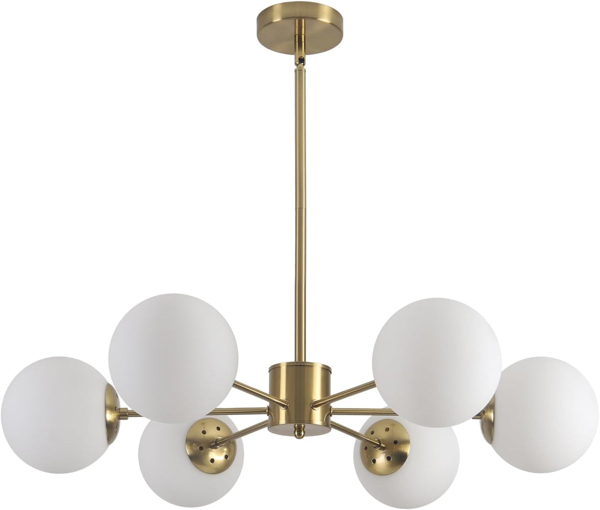 KCO 6-Light Globe Sputnik Chandelier Milk Glass Modern Gold Chandelier Light Fixture Mid Century