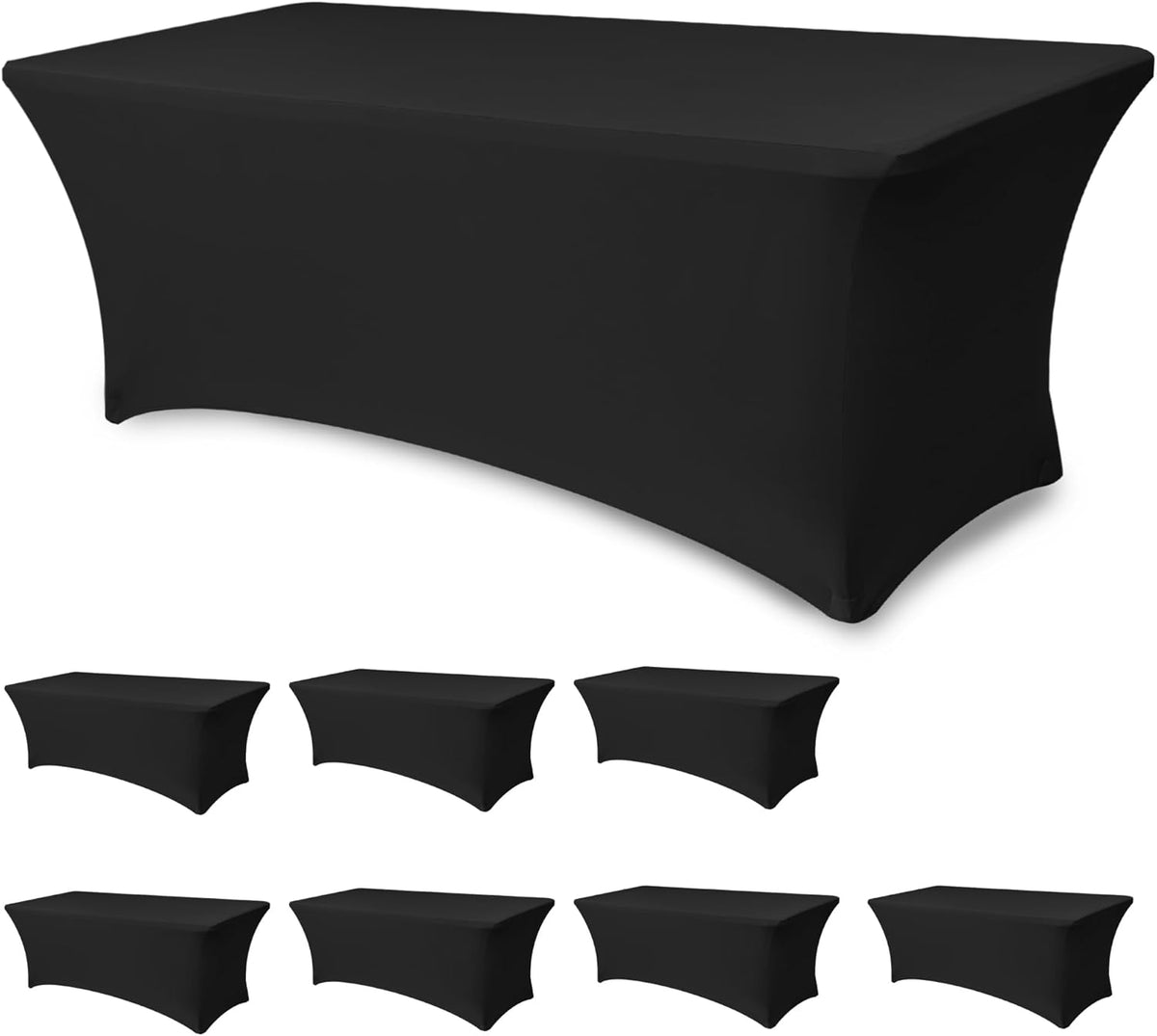 Table Cloths for 6 Foot Rectangle Tables-8 Pack Black Fitted Stretch Table Cover-Spandex Elastic