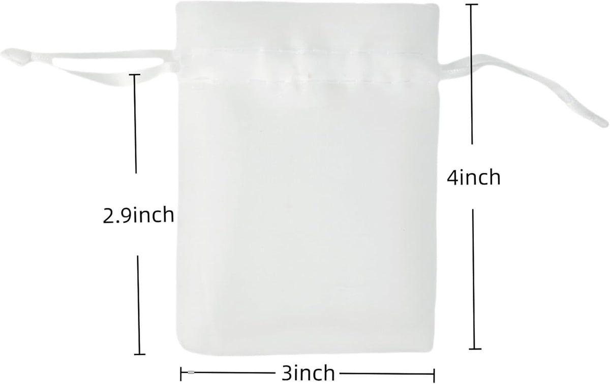 QIANF 20 Pcs White Small Organza Bags 3X4 inch for Wedding Favors with Drawstring, Mini Mesh Gift