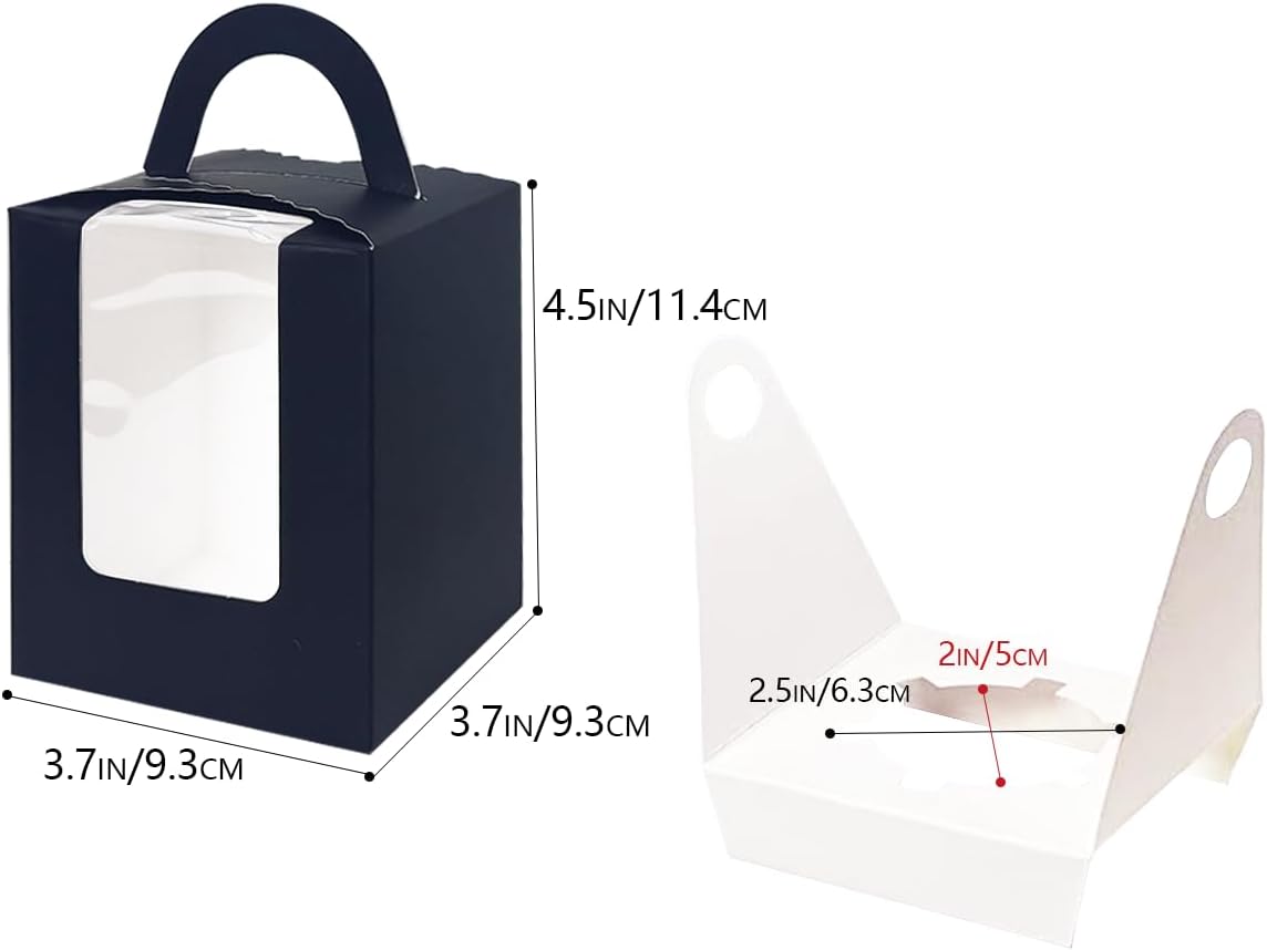 Bakepacker Auto-pop up Individual Cupcake Boxes with Window 60 Count Black Single Cupcakes Box 3.6