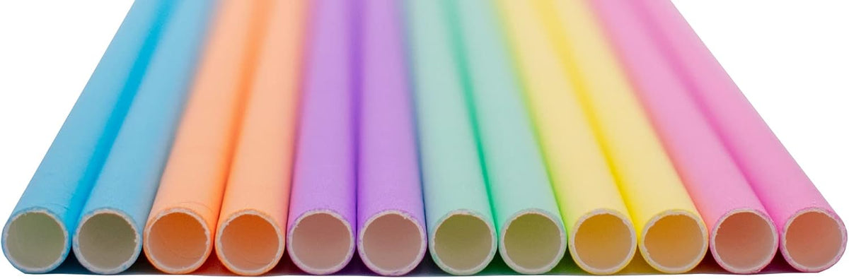 Pack of 300 Assorted Pastel Biodegradable 4-Ply Paper Drinking Straws (Compostable, Non-toxic