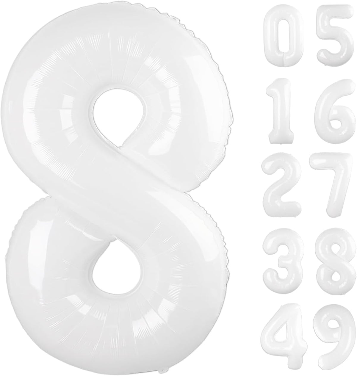 White Foil Number 8 Balloon 40 Inch, Helium Mylar Eight Number 8 18 28 38 48 58 80 88 Birthday