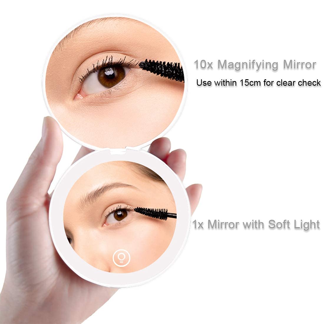 Compact Mirror with LED Light,1x/10x Magnifying Rechargeable Mirror,3.5in, Dimmable Travel Mirror