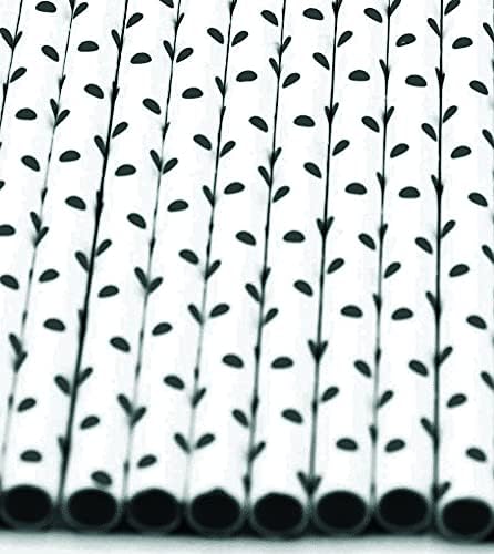 Pack of 900 Black Polka Dot Biodegradable 4-Ply Paper Drinking Straws (Compostable, Non-toxic