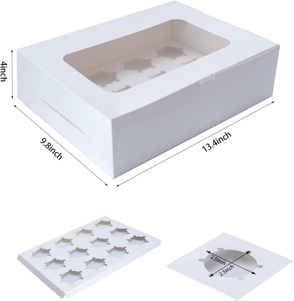 Yeplan 5 Packs Cupcake Boxes 12 Count,White Cupcake Carriers with Window,13.4x9.8x4 Inches Cookie