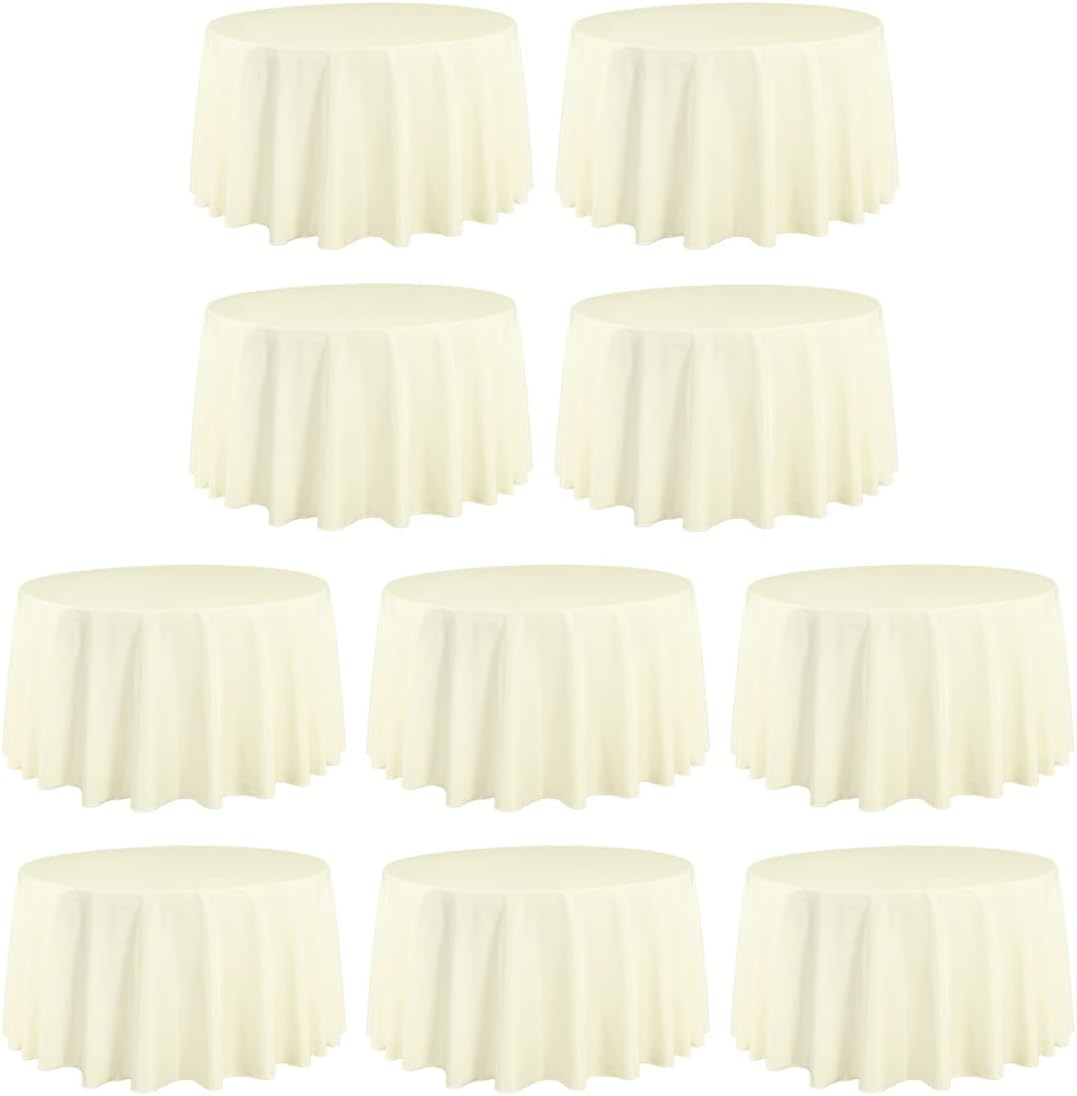LTC LINENS 10 Pack 108 Inch Round Tablecloths Ivory - Bulk for 48 Inch Round Table Floor Length