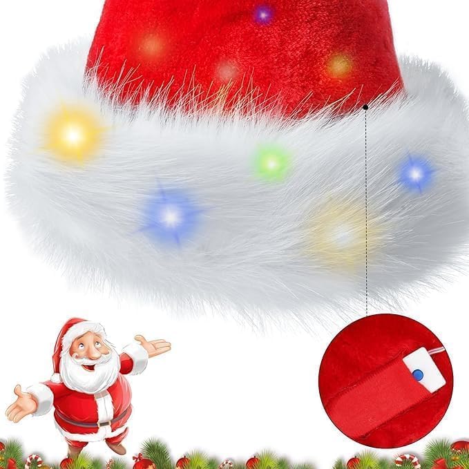 Santa Hat for Adults Christmas Hat Red Velvet Double-Layer Thickening Unisex Holiday Xmas Hats for