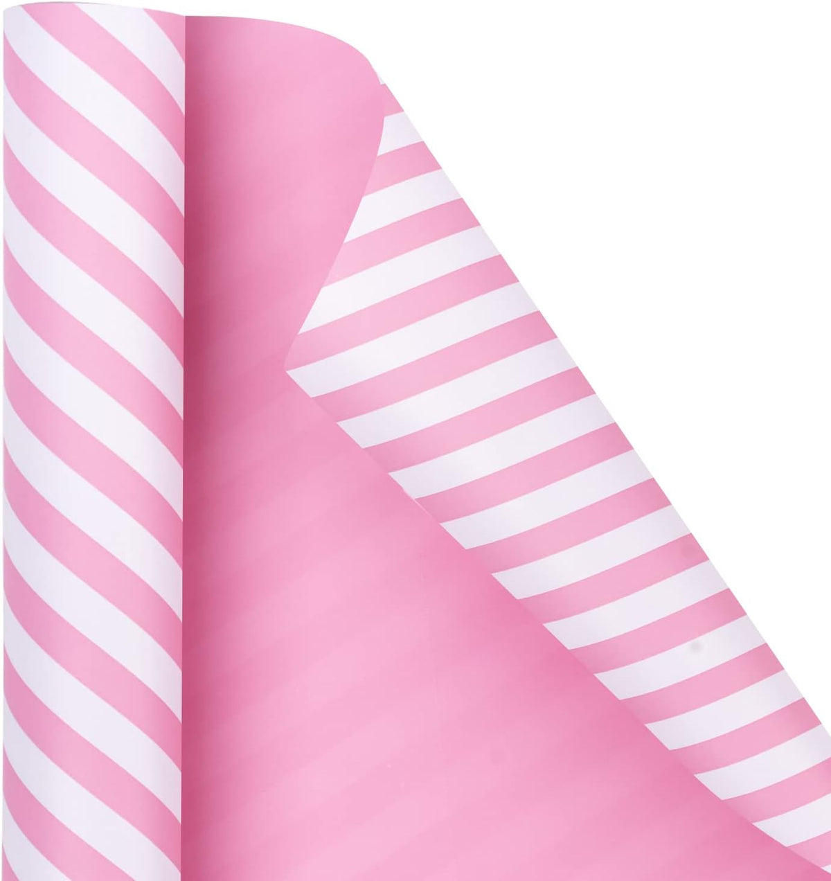 WRAPAHOLIC Reversible Wrapping Paper - Mini Roll - 17 Inch x 33 Feet - Pink and Stripes Design for
