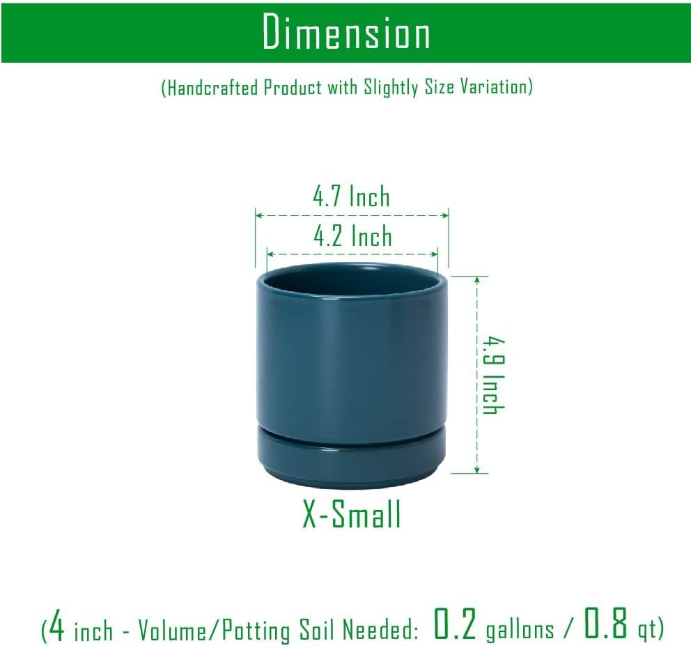 D'vine Dev Set of 4 Small Ceramic Plant Pots, 4.7 Inch Succulent Planter Pot for Plants with