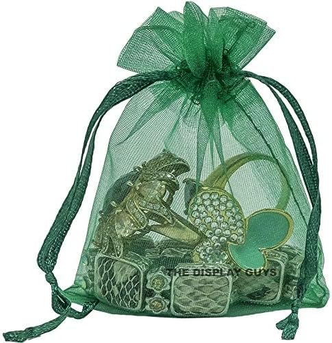 TheDisplayGuys 100-Pack 6x8 Dark Green Sheer Organza Gift Bags with Drawstring, Jewelry Candy Treat