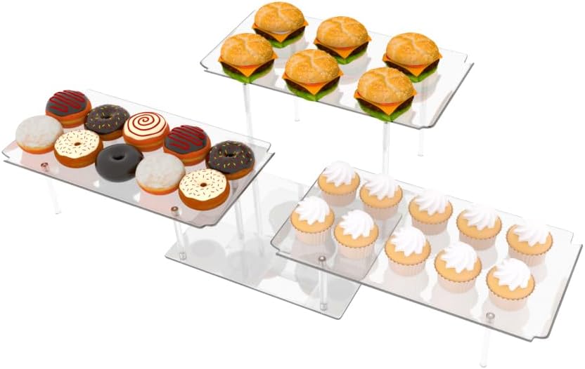Acrylic Dessert Table Display Set, Clear Cupcake Stand, 3 Tiered Serving Trays and Platters, Buffet