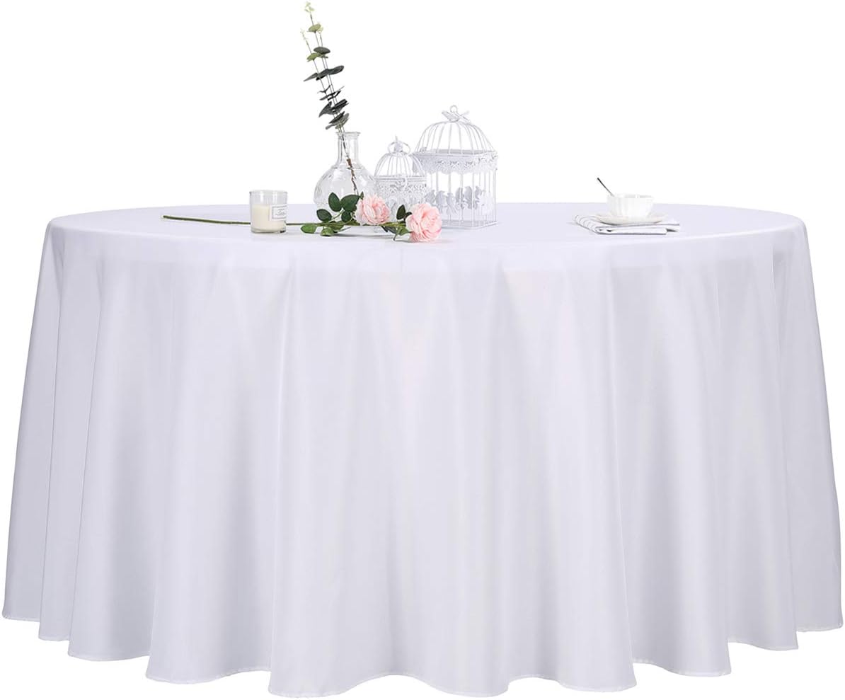 Ascoza 2pack 120 Inch White Round Tablecloth in Polyester Fabric for