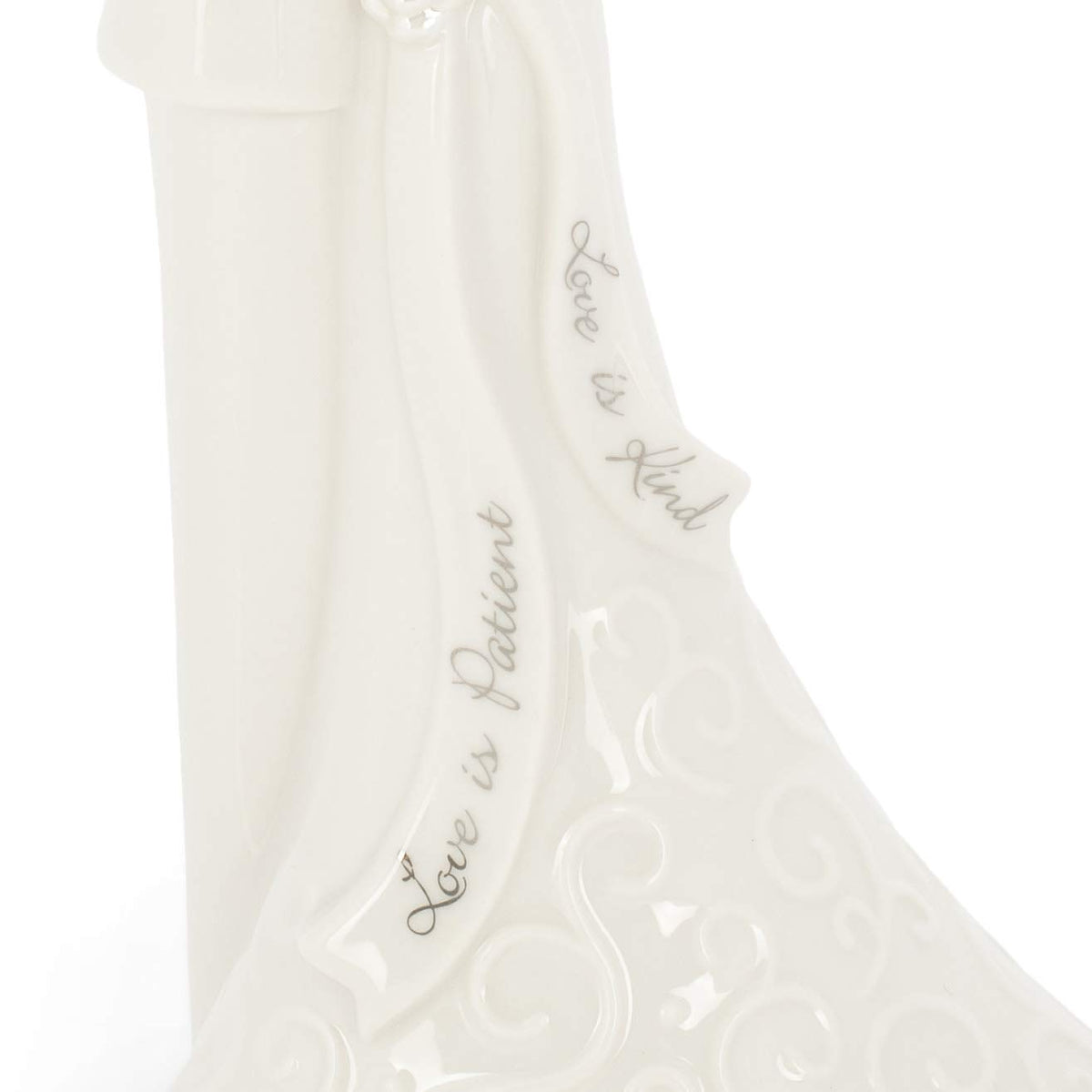 Roman 8.5" Wedding Cake Topper – Elegant Bride and Groom Figurine with “Love Is Patient”