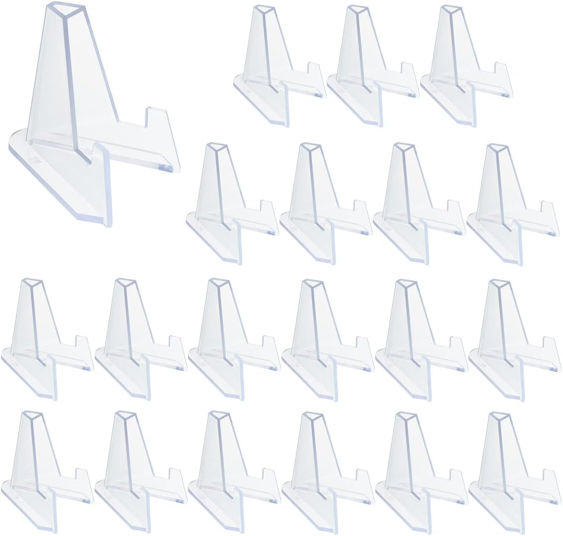 yuntop 20 Packs Acrylic Easel Stands Display Stand Mini Clear Holder for Displaying Small Artworks