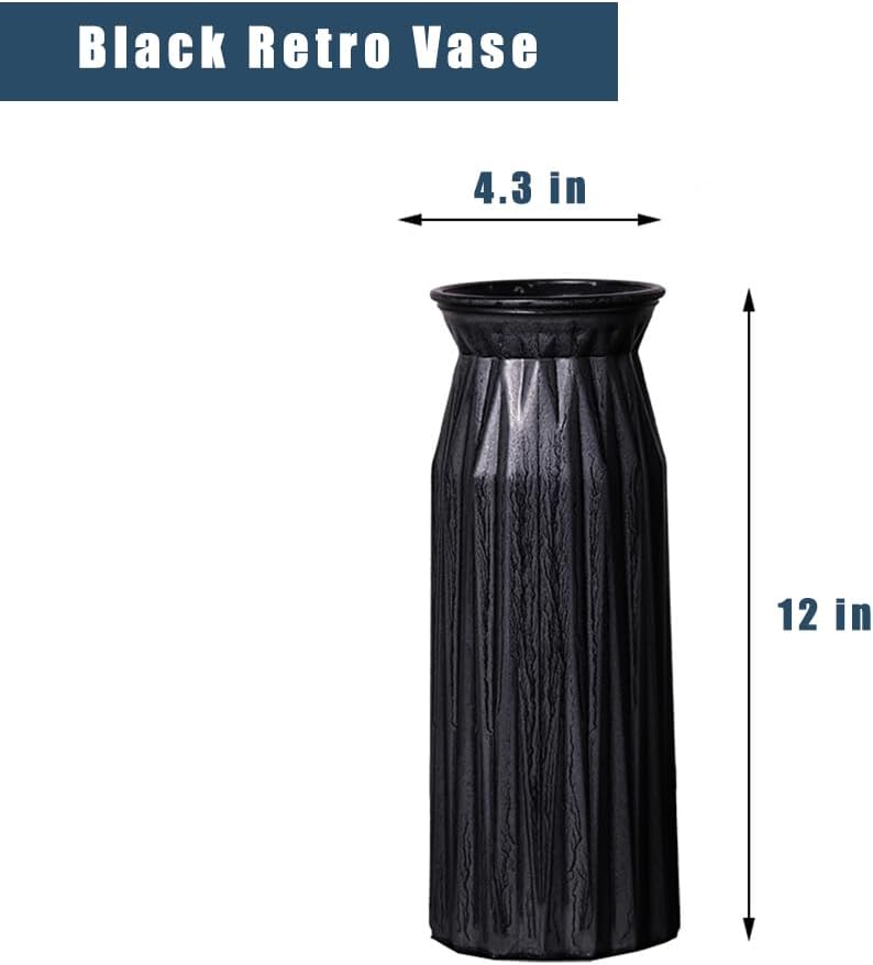 Black Antique Vase, 12 Inches Elegant Vintage Glass Vase Rustic European Unique Chic Style for